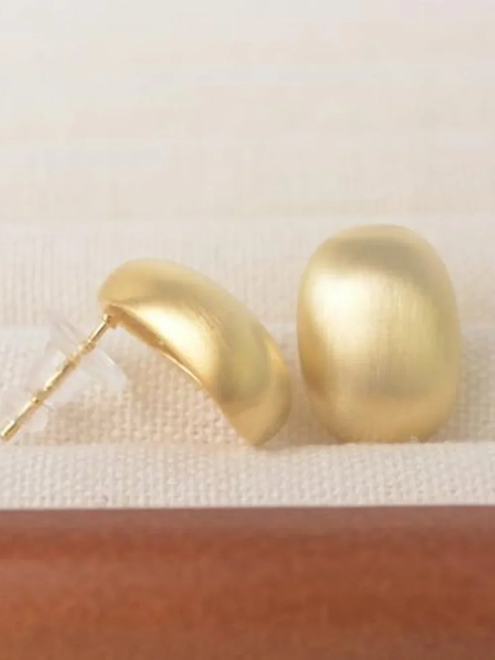 Chunky Gold Stud Ears for Women 14K Gold Plated Satin Brushed Gold Ears